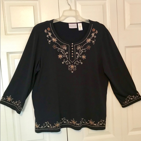 Alfred Dunner Navy Blue Tunic w/Beading Trim Sz L - Picture 1 of 8